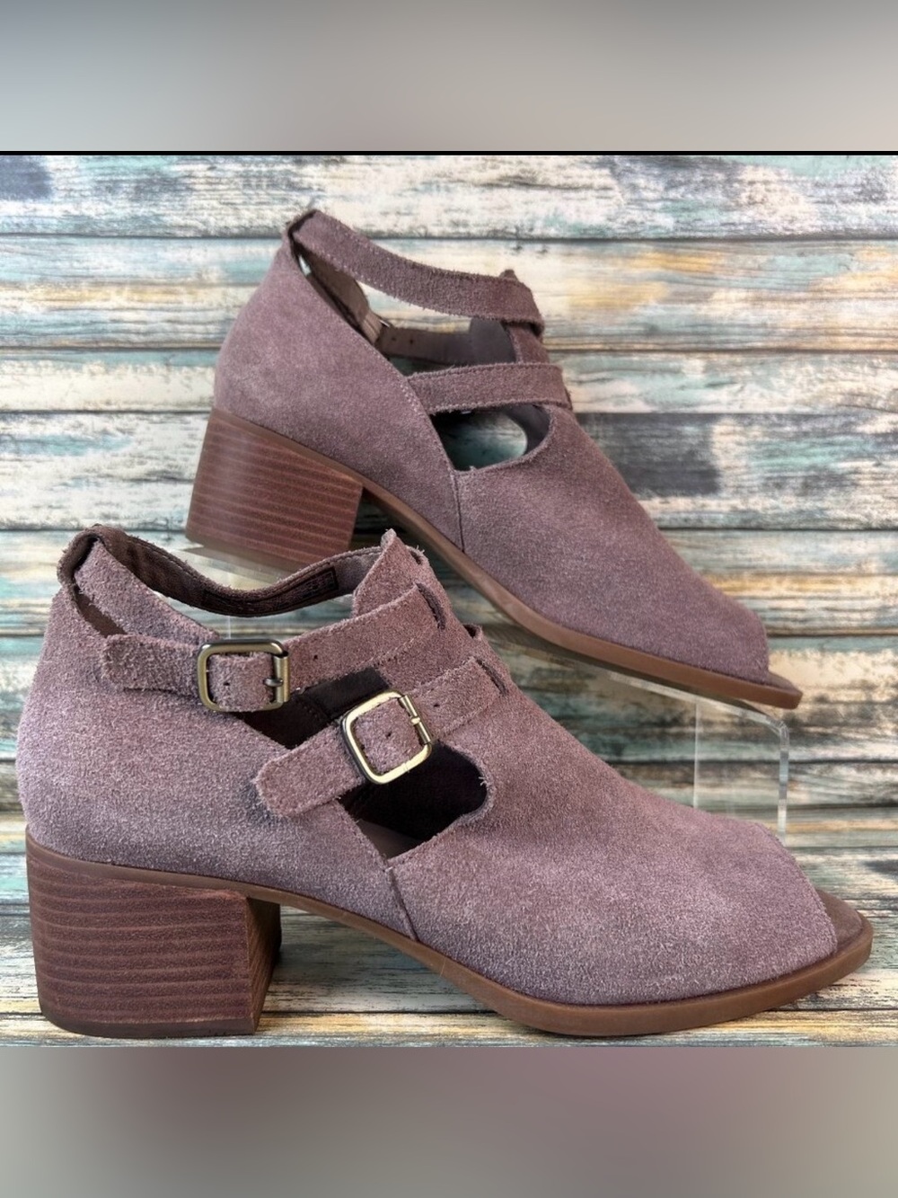 Koolaburra By Ugg Ankle Bootie Womens 9 Gray Suede Block Heel Open Toe Buckle